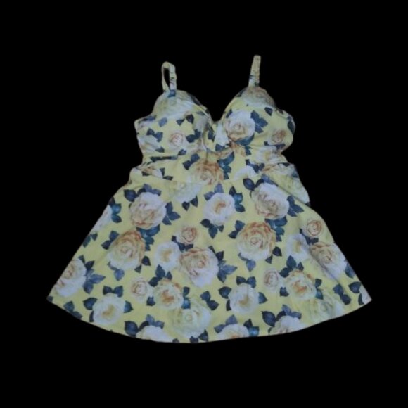 TORRID yellow floral underwire one piece swim dress swimsuit 1X 1F on tag roses - Picture 1 of 16